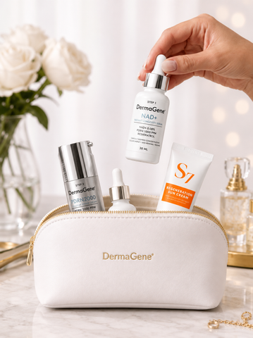DermaGene® Luxury Beauty Organizer – White & Gold Premium Cosmetic Luxury Pouch