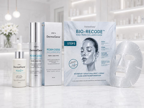 DermaGene® Clinical Longevity 3-Schritte Hauterneuerungssystem – NAD+ Serum, PDRN Recovery Cream & Bio-Kollagen Weekly Reset Mask