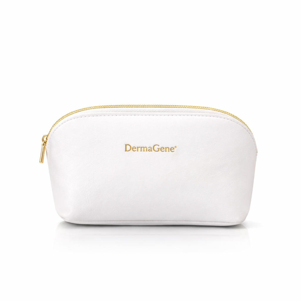 DermaGene® Luxury Beauty Organizer – White & Gold Premium Cosmetic Luxury Pouch